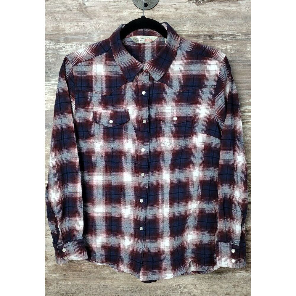 Vintage Cumberland Outfitters Flannel Shirt by Ely Large Red Plaid Pearl Snaps